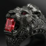 Iced Out Lion's Bite of Radiant Cut Diamond Ring in Black Gold