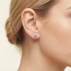 0.5CT/1CT Round Cut VVS Moissanite S925 Silver Square Halo Stud Earrings