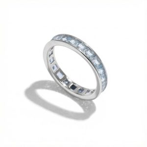 S925 Silver Natural Aquamarine Square Cut Wedding Band