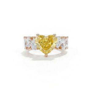 S925 Silver Yellow Heart Cut Diamond Pave Engagement Ring