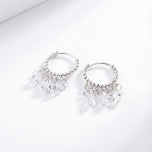 S925 Silver Diamond Dangle Hoop Earrings with Crystal Droplets