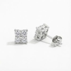 0.48CT Round Cut VVS Moissanite S925 Silver Prong Flower Diamond Stud Earrings