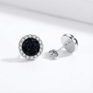 S925 Silver Round Cut Pave Stud Earrings