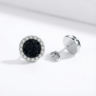 S925 Silver Round Cut Pave Stud Earrings