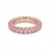 S925 Silver Three-Sided Pave Pink Gemstones Wedding Band