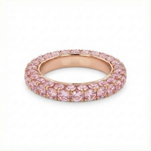 S925 Silver Three-Sided Pave Pink Gemstones Wedding Band