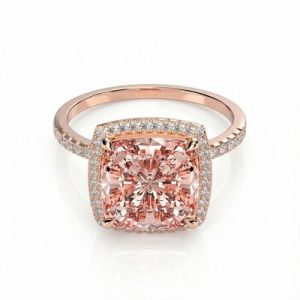 S925 Silver 5-carat Morgan Pink Cushion-cut Diamond Halo Engagement Ring in Rose Gold