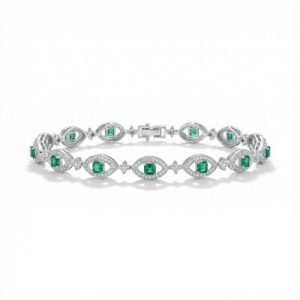 S925 Silver Asscher Cut Emerald Diamond Pave Bracelet