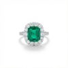 S925 Silver Emerald Diamond Halo Engagement Ring