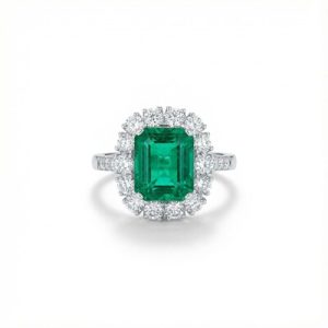 S925 Silver Emerald Diamond Halo Engagement Ring