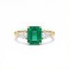 S925 Silver Emerald Diamond Three Stone Engagement Ring