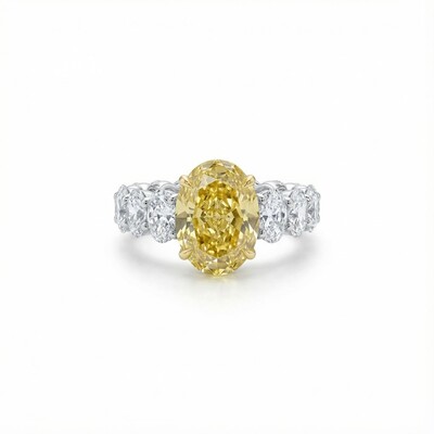 S925 Silver Yellow Oval Cut Diamond Pave Engagement Ring