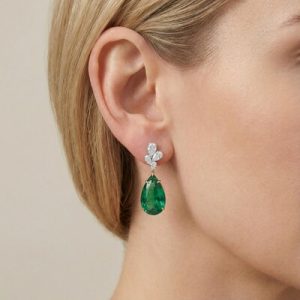 S925 Silver Emerald Pear Diamond Drop Earrings