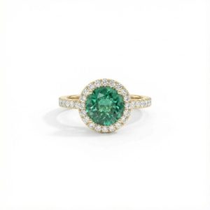 S925 Silver Emerald Round Cut Diamond Halo Engagement Ring
