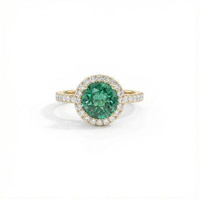 S925 Silver Emerald Round Cut Diamond Halo Engagement Ring