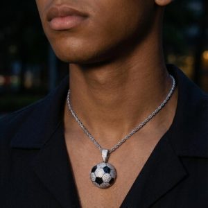 Iced 3D Soccer Ball Pendant in White Gold