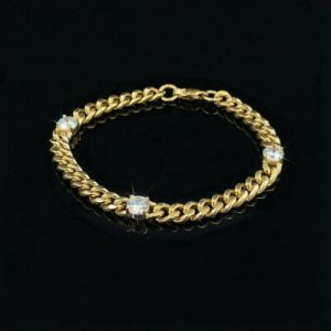 6mm Round Diamond Cuban Bracelet in Gold