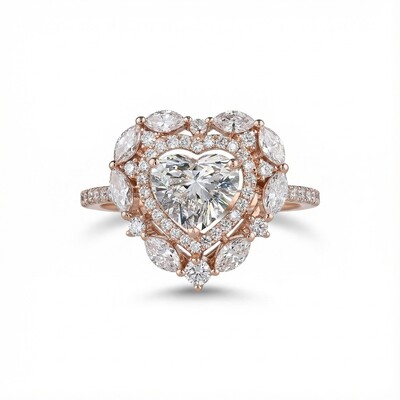 Heart Shaped VVS Moissanite Halo Engagement Ring