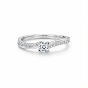 Round Cut VVS Moissanite S925 Silver Twisted Engagement Ring