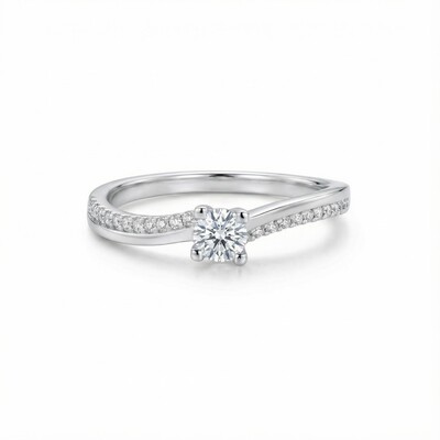 Round Cut VVS Moissanite S925 Silver Twisted Engagement Ring