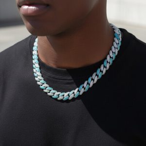 12mm Pink/Blue Micro Paved Cuban Chain