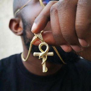 Iced Ankh Ouroboros Cross in Gold