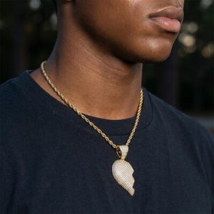 2pc Two-Tone Broken Heart Pendant