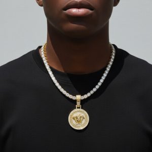 Iced Snake Hair Banshee Pendant in Gold