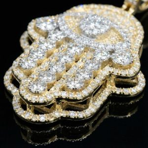 Iced Hand of Fatima Evil Eye Pendant