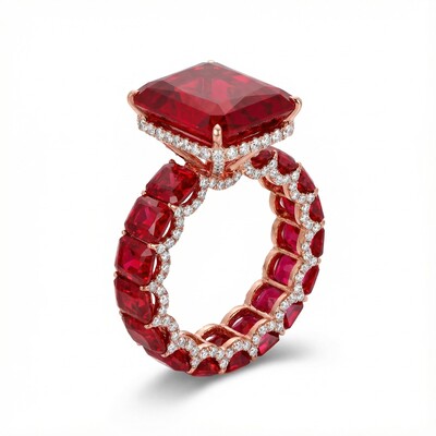 14.22 CT Luxury Ruby Radiant Cut Pave Halo Engagement Ring