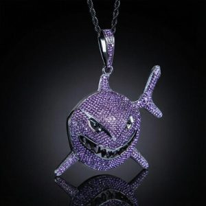Iced Purple Shark Head Pendant in Black Gold