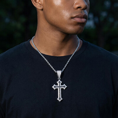 Iced Out Black/Emerald/Purple/Ruby Cross Pendant in White Gold