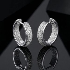 S925 & Moissanite 3-row Hoop Earrings In White Gold