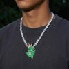 Glow in the Dark Iced Out Crown Dollar Sign Pendant