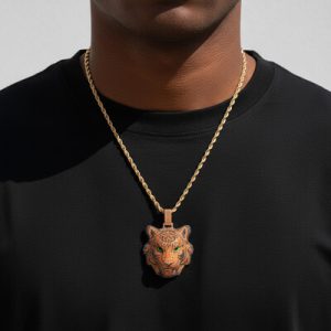 Iced Out Yellow& Black Diamond Tiger Pendant