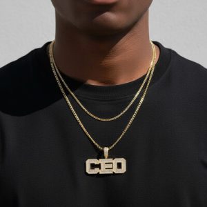 Custom Baguette Cut Name Pendant in White Gold