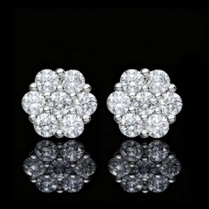 S925 Sterling Silver Moissanite Iced Out Studs Cluster Flower Earrings