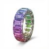 Emerald Cut Rainbow Sapphire Eternity Ring