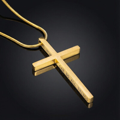 4:13 "I CAN DO ALL THINGS" Steel Cross Pendant in Gold