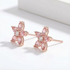 Lovely Pink Flower Marquise Cut Stud Earrings