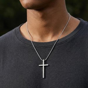 4:13 "I CAN DO ALL THINGS" Steel Cross Pendant in White Gold