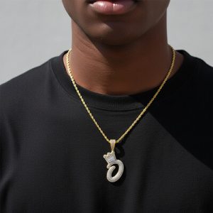 Iced A-Z Crown Letter Pendant