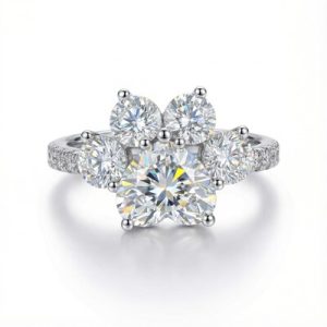 2.38CT Heart & Round Cut Diamond Paw Shape VVS Moissanite Engagement Ring