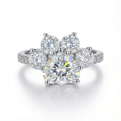 2.38CT Heart & Round Cut Diamond Paw Shape VVS Moissanite Engagement Ring