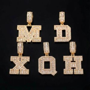 Baguette A to Z Initials Letters Pendants in Gold