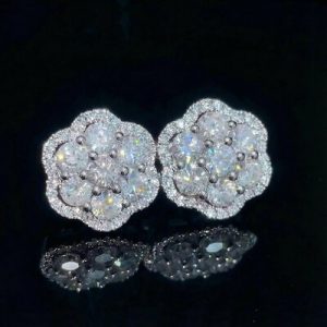 S925 Sterling Silver Moissanite Cluster Halo Stud Earrings