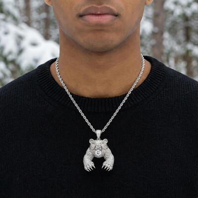 Iced Bear Bites Round Cut Diamond Pendant