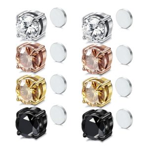 Round Stone Magnetic Non-Piercing Stud Earrings