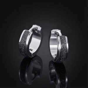 Black Frosted Stainless Steel Huggie Earrings