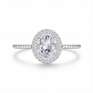 1CT Oval Cut VVS Moissanite S925 Silver Halo Engagement Ring